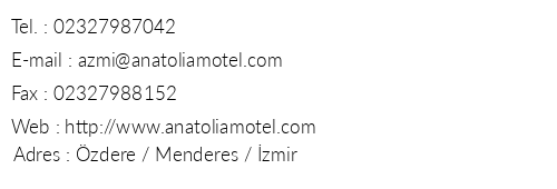 Anatolia Motel telefon numaralar, faks, e-mail, posta adresi ve iletiim bilgileri